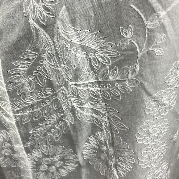 Natori Long  Flare Sleeve Sheer Floral White Embroidered Boho Dress Cover Up S - Picture 4 of 14